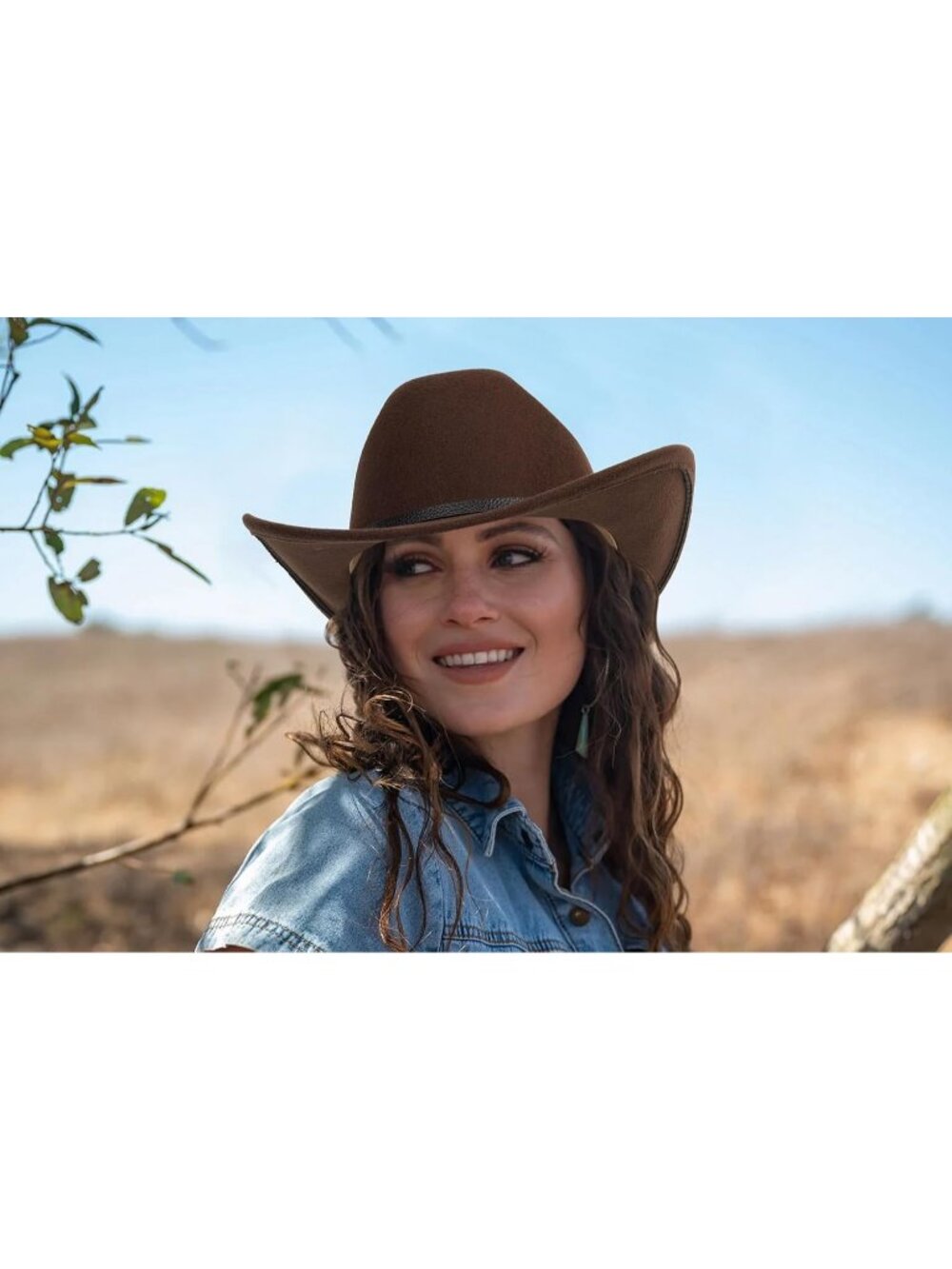 Unisex Brown 1 Western Cowboy Hat Classic Roll Up Fedora Hat with Buckle Belt - Picture 6 of 7